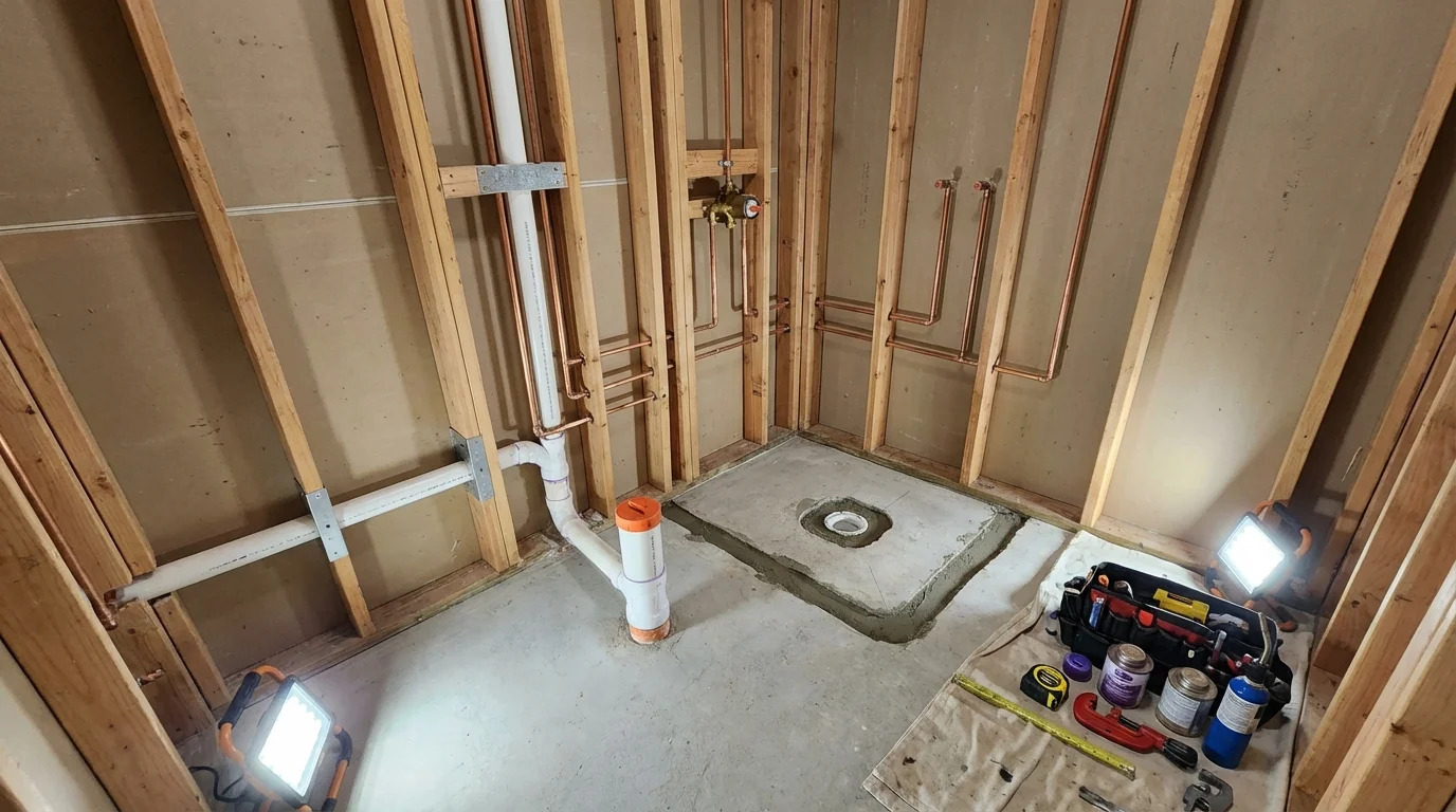 Bathroom rough-in plumbing during remodel by Johns Plumbing LLC in El Centro