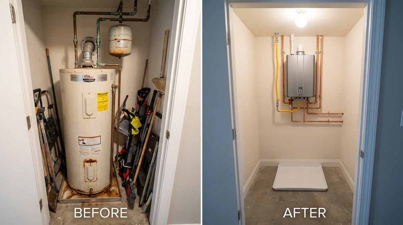 Tank water heater versus wall-mounted tankless unit comparison for El Centro, CA homeowners